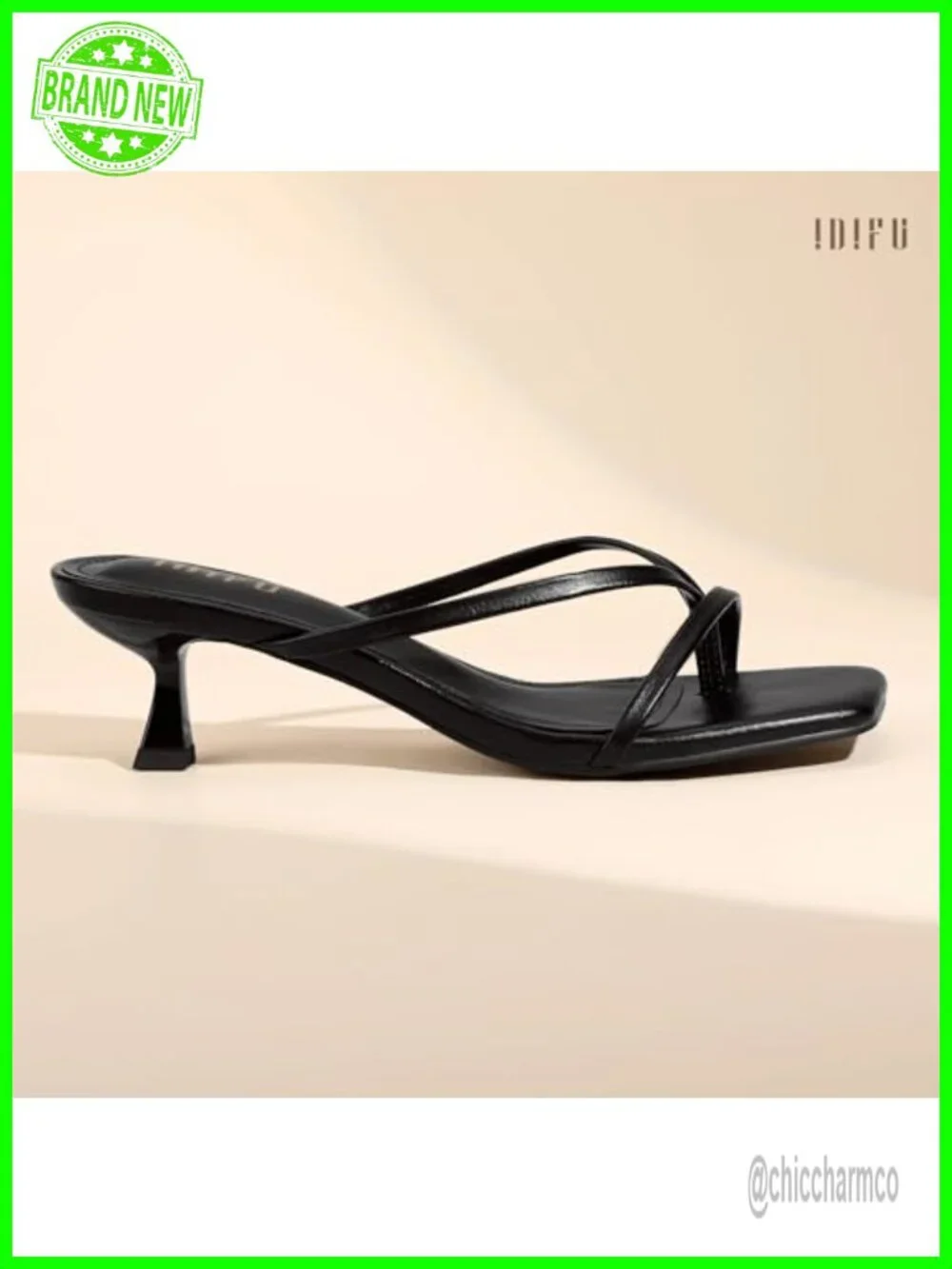 Women's Square Toe Kitten Heel Flip Flop Sandals Strappy Slip-On